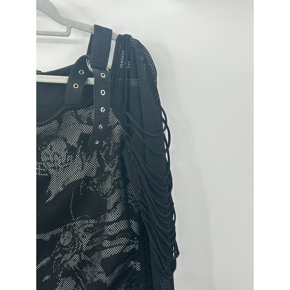 Devil Fashion Off Shoulder Mesh Black Shirt Goth XXXL Punk Women's Buckle M/L - Picture 8 of 8
